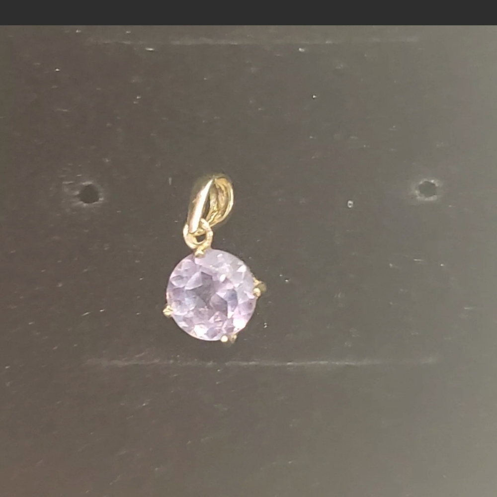 10kt gold round amethyst stone pendant w/ gold plated over ss 18 inch chain - Picture 5 of 13